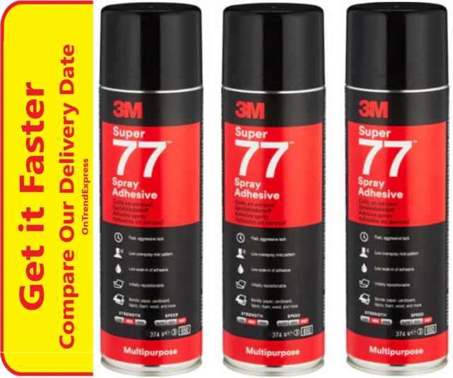 NEW 3 Cans 3M Super 77 Multipurpose Adhesive Glue Spray 374g Can Strong Fast Set