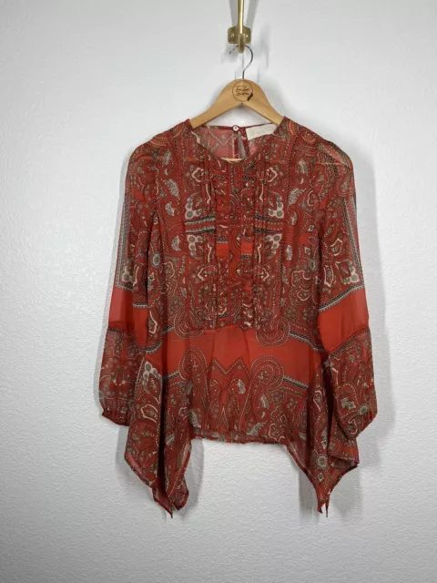 Anthropologie Love Sam Kamala Paisley Bandana Sheer Top XS Handkerchief Hem