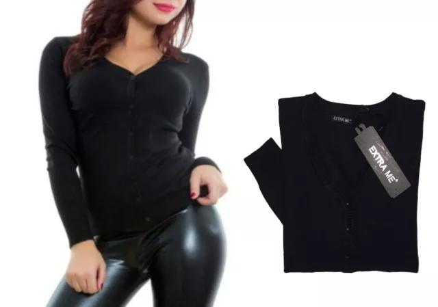 Cardigan donna nero maglioncino pullover maglia bottoni golfino manica lunga V