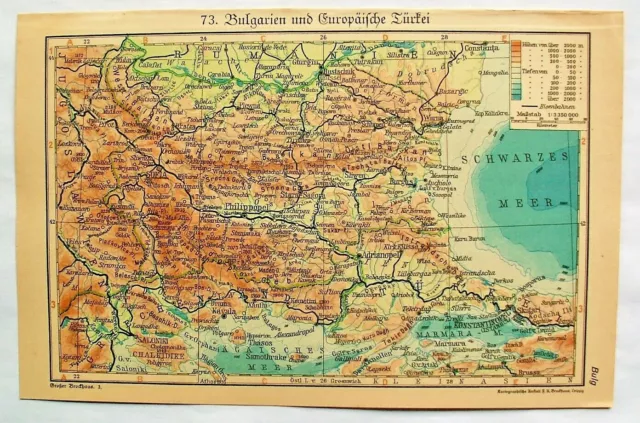 Antique 1931 BULGARIA BULGARIEN Europe Geographic map Original Book Lithograph