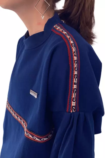 Ladies blue sweatshirt women's oversized Handmade Peru ethnic motifs S/M or M/L 2