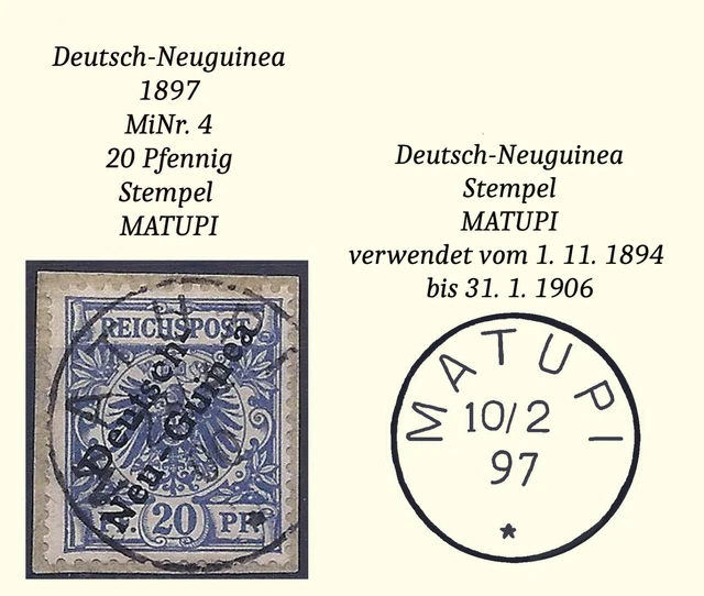 DR Dt. Kolonien DNG Deutsch-Neuguinea MiNr. 4 - Briefstück top Stempel "MATUPI"
