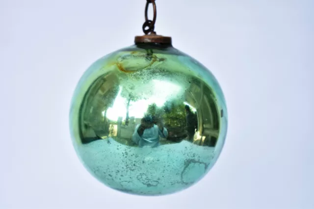 Antico Tedesco Kugel Verde Natale Ornamento Ottone Tappo Mercury Bicchiere BALL