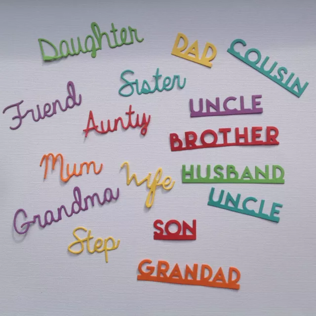 Family Sentiments Die Cuts - Sets of 16 in Assorted Colours