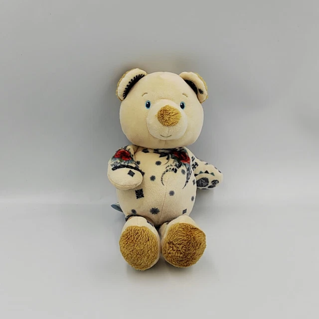 Doudou ours écru beige motifs bleu fleurs SIMBA TOYS NICOTOY - 30214