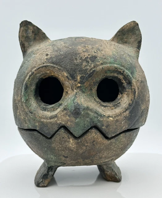 Japanese Cast Iron Owl Lantern Incense Tealight Holder Mid Century Brutalist