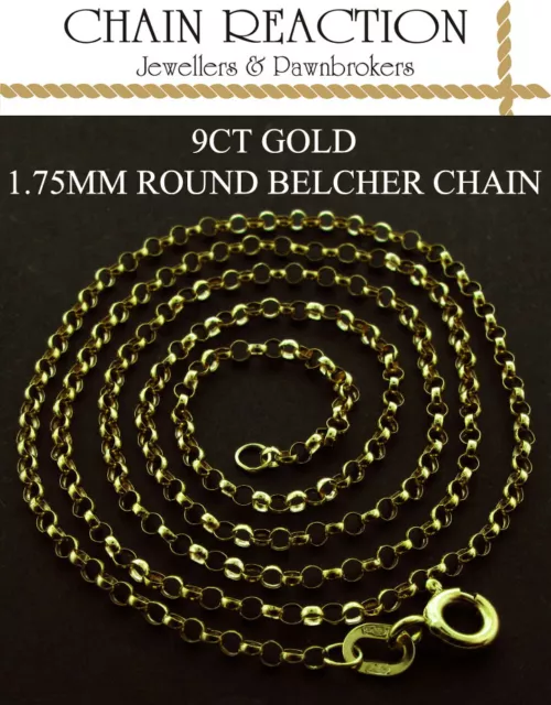 9Ct Gold Belcher Chain 16" 18" 20" 22"Solid Round Link Curb Pendant Necklace Box