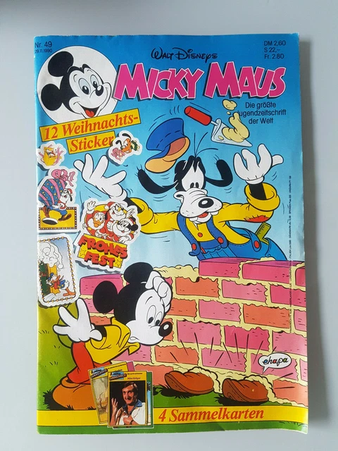 Micky Maus Heft Nr.49/1990 mit Beilagen 12 Weihnachts-Sticker und Sammelkarten