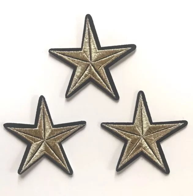 Pack Lot De 3 Ecusson Patch Thermocollant Broderie Etoile Couleur Or Star