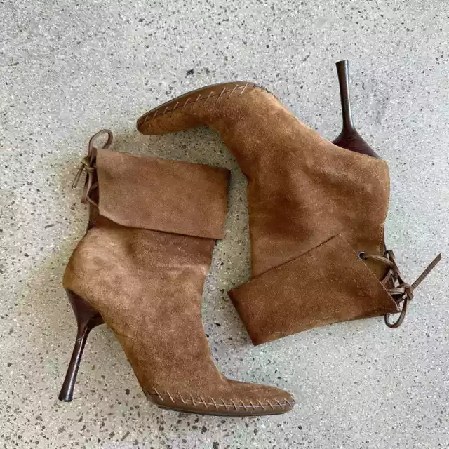 Vintage Gucci Camel Suede Leather Pointed Toe Ankle Boots