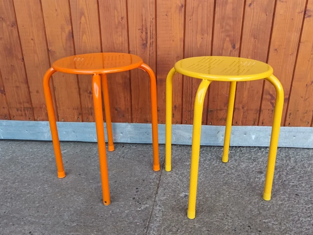 Hocker Metall Sitzhocker Vintage 60er Schemel Retro Ottomane Pouf 70er 1/2