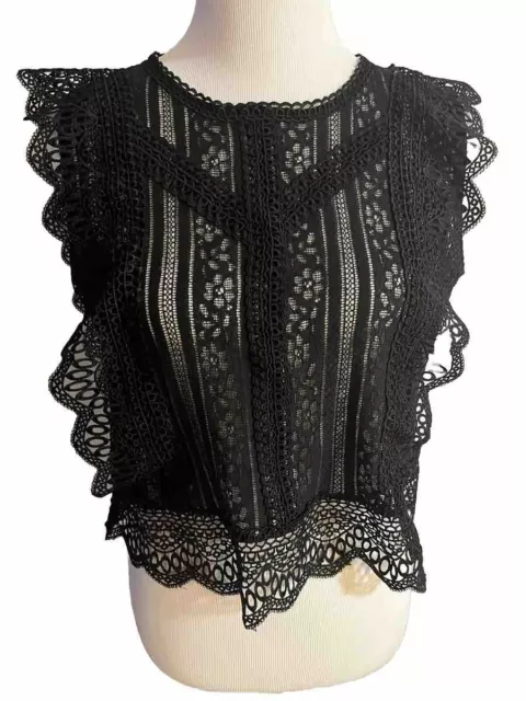 Chickwish Women’s Top L Crochet Lace Blouse Black