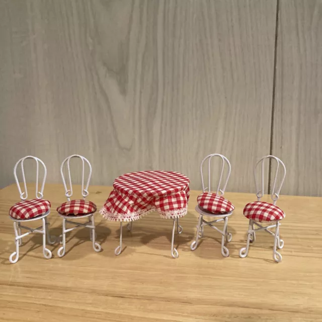 Vintage Miniature Dollhouse Parlor Cafe Table And 4 Chairs Metal Set