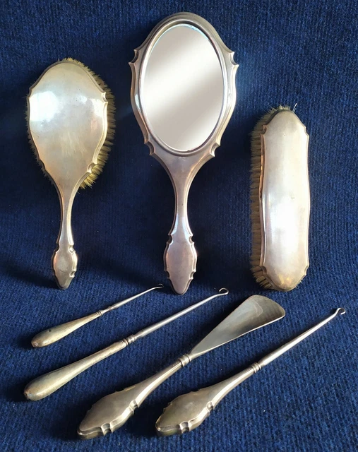 ANTICO SET DA TOILETTE ART DECO 7pz IN ARGENTO 800 SAGOMATO - ITALIA ANNI '30