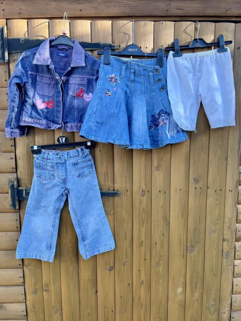 4 Bundle Girls Clothes Outfit Denim Next Skirt Falmer Jacket Jeans Tights 2-3 Y