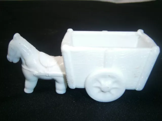 Antique  Milk Glass  Horse & Cart  Salt Cellar / Ornament / Figurine