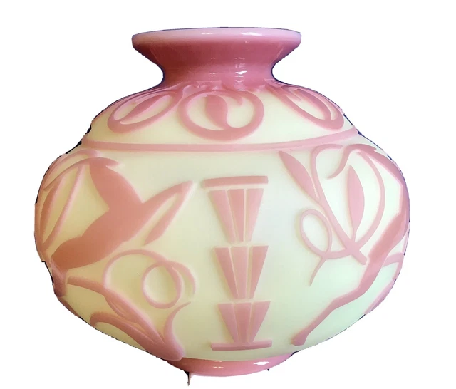 Fenton Art Glass Kelsey / Boomkamp Burmese Sand Carved Limited Edition Deco Vase