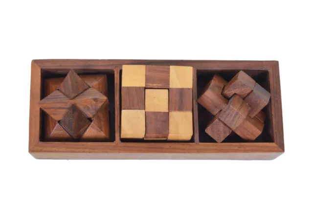 Antique 3D Puzzle 3 IN Un Casse-Tête Bois Jeu Ensemble Avec Boîte pour Enfants 2