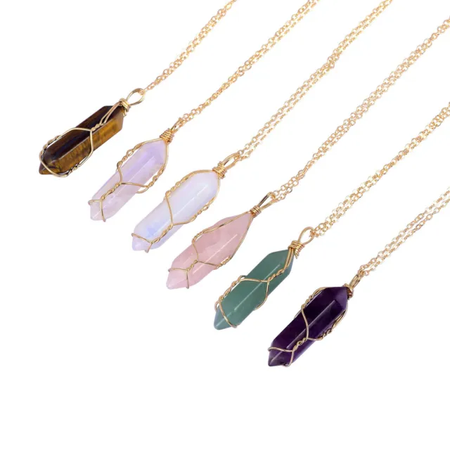 Natural Stone Crystal Chakra Necklace Quartz Gemstone Pendant with Chain Jewelry 7