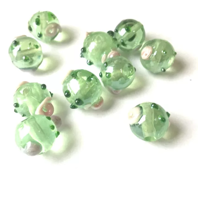 Lampwork Glass Round Beads 10 Pcs 12mm - Pale Green - A4522