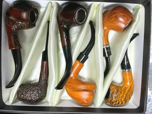 6 pack Wooden Smoking Pipes set Tobacco Smoking Pipe Gift Box For Boyfriend Dad