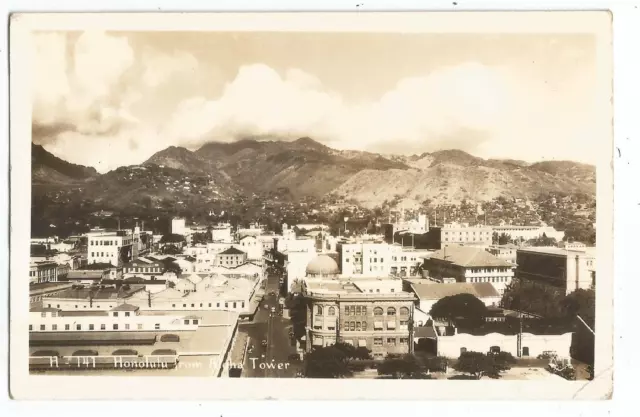Honolulu, HI Hawaii old RPPC Postcard Birdseye View from Aloha Tower