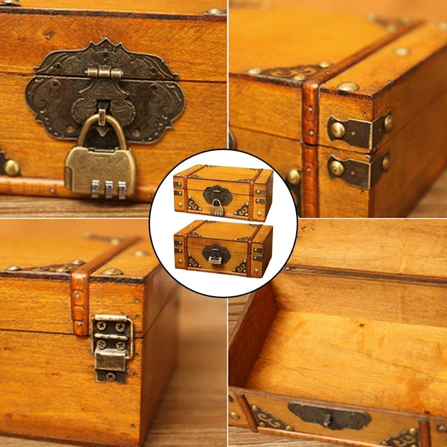 WOODEN TREASURE CHEST with Lock and Keys Collectable Jewelry Coins Box