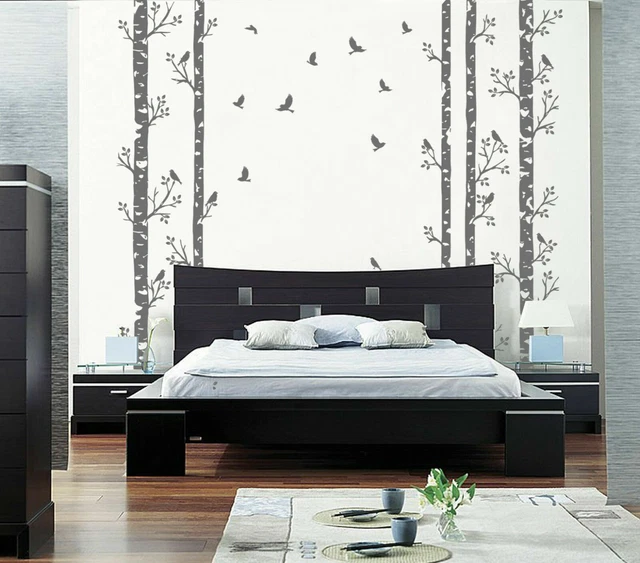 ik348 Wall Decal Sticker trees birds forest animals birch grove kitchen living