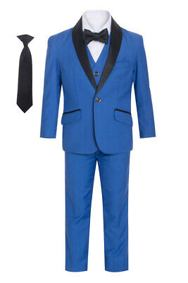 Boys ROYAL Blue TUXEDO SLIM FIT suit 7pc set coat,vest,pant,shirt,tie,bow tie
