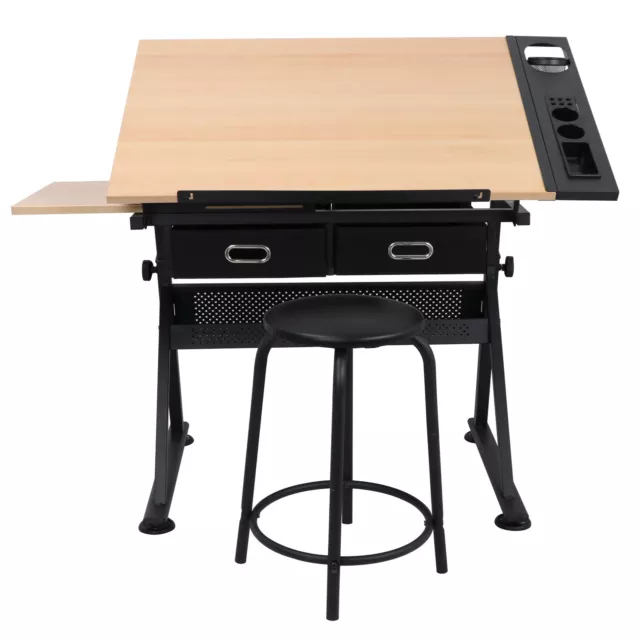 DRAFTING DESK DRAWING Table Arts Craft Tabletop with Stool 2 Drawers