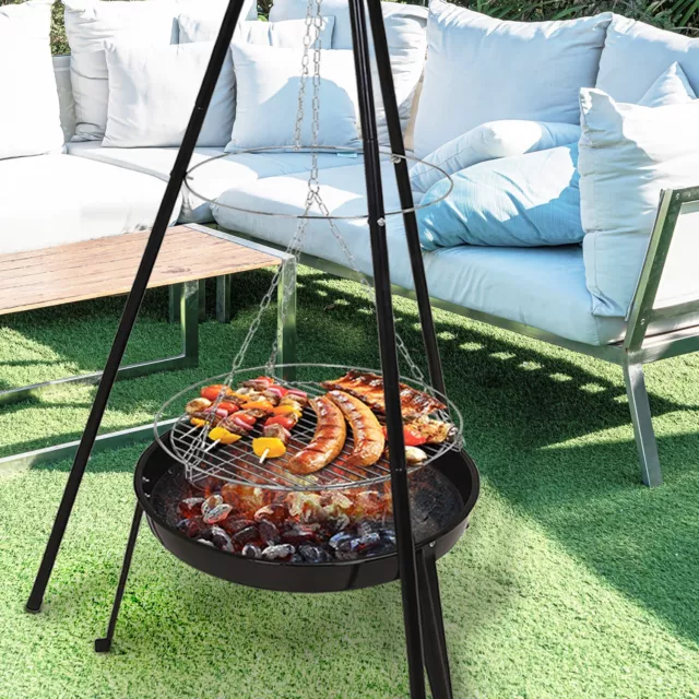 Hanging BBQ Grill Firepit Campfire Outdoor Fire Wood Cooking Patio Garden Pit