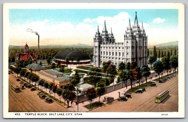 Salt Lake City Utah Temple Block Downtown Landmarks Aerial View WB UNP Postcard