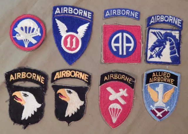 WWII U.S. Army, AIRBORNE Patches, Eight (8), 101st, 82nd, Airborne Command +