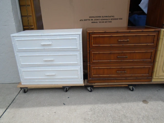 Pair Faux Bamboo Bachelor Chest 3 drawers 2 Nightstands Aloha Dixie Dressers