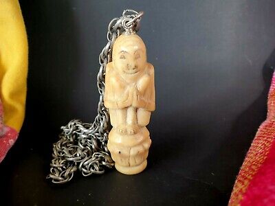 Old Borneo Carved Female Yak Bone Pendant on Heavy Chain …beautiful collection