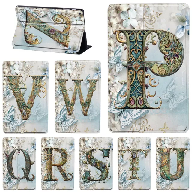 Initials PU Leather Stand Cover Case For Samsung Galaxy Tab S4/S5e/S6/S7/S8+Pen