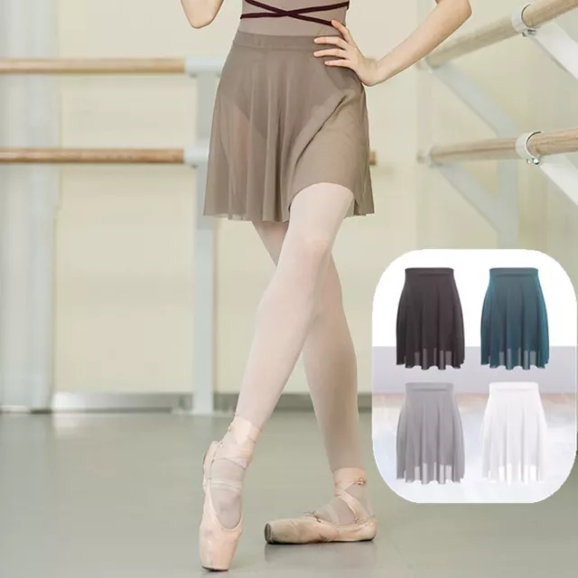 Women Adult Ballet Skirt Semi-Sheer Mesh Chiffon Dance Skirt Ballet Tutu Skirt