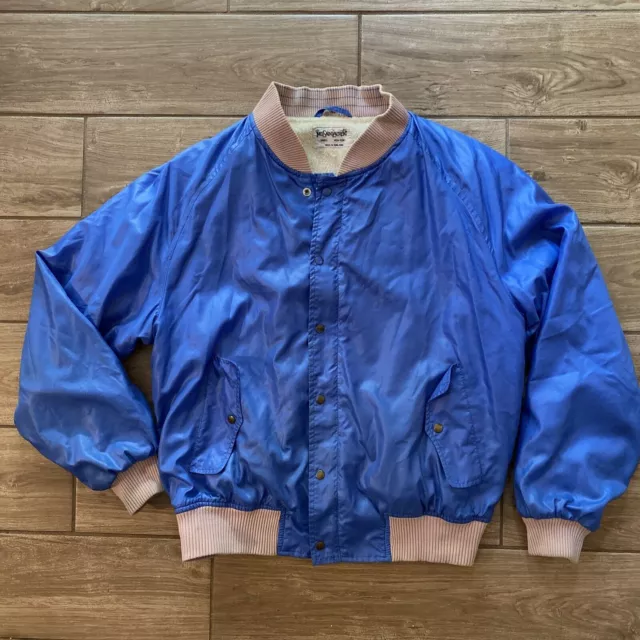 VINTAGE YVES SAINT Laurent Nylon Blue Jacket Terry Cloth Cotton Inner ...