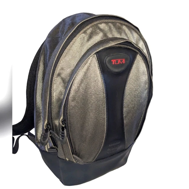 Tumi T2 vintage Tech Gunmetal Ballistic Nylon & Black Leather Laptop Backpack