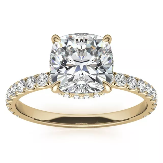 1.30 Ct Cushion Cut IGI/GIA Lab Created Diamond Engagement Ring 14K Yellow Gold