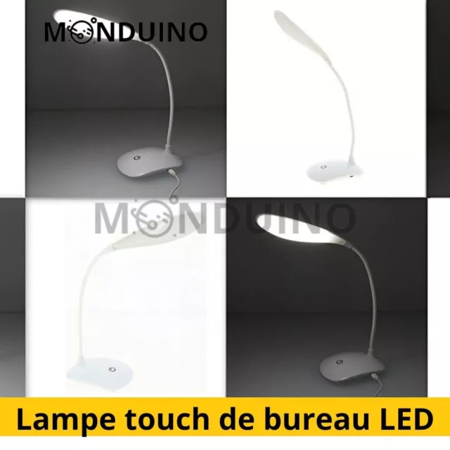 Lampe touch de bureau LED à tête flexible avec câble USB - 3 intensités