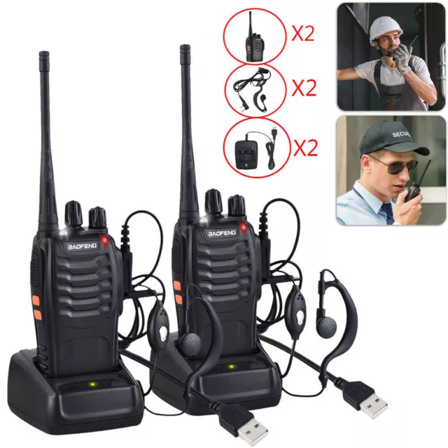 2PCS Baofeng BF-888S Walkie Talkie 400-470MHz Two-way Radio Earpiece 16 Channels