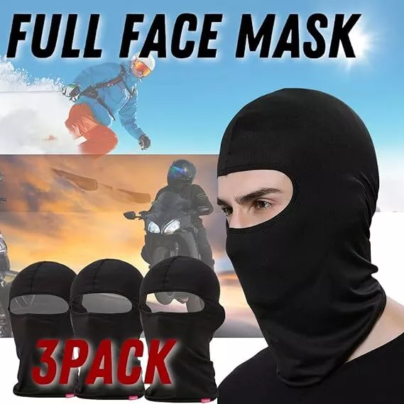 3X SKI BLACK Face Mask Men Balaclava Lightweight Motorcycle Warmer Neck ...