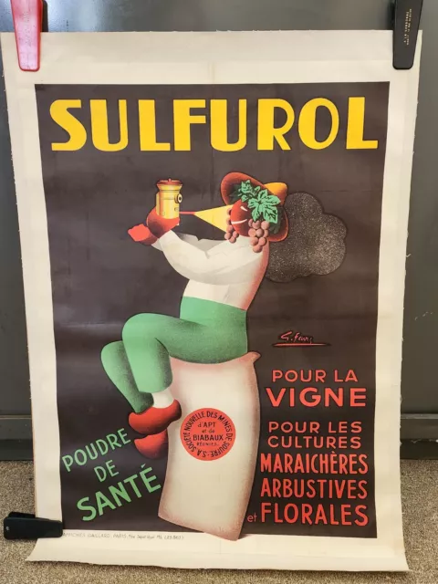 Affiche Gaillard Pub Ancienne Sulfurol Vins Vignoble Entoilee Rare