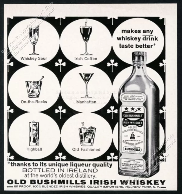 1962 Old Bushmills Irish Whiskey 6 drinks art vintage print ad