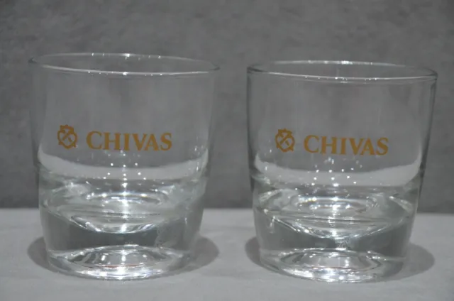 2x Chivas Whisky Glass Tumbler 30cl 300ml Weighted Bottom Gold Logo Brand New 3