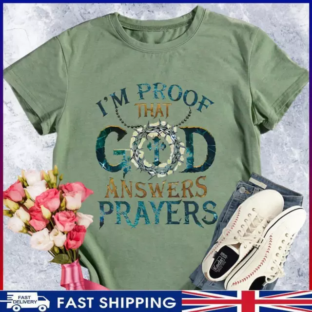 # I am Proof That GOD Answers Prayers Round Neck T-shirt-0019970-Olive Green-L