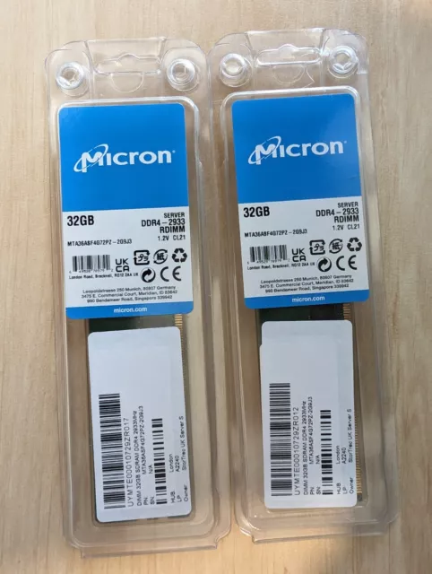 Micron MTA36ASF4G72PZ-2G9J3 32GB PC4-23400 DDR4-2933MHz 2RX4 ECC Memory