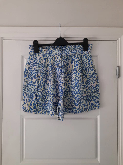 Mint Velvet Blue Yellow Leopard Shorts Size 8 Uk