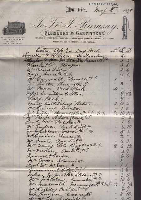 1890 DUMFRIES, J & F Ramsay, PLUMBERS & GASFITTERS, 8 Assembly St.